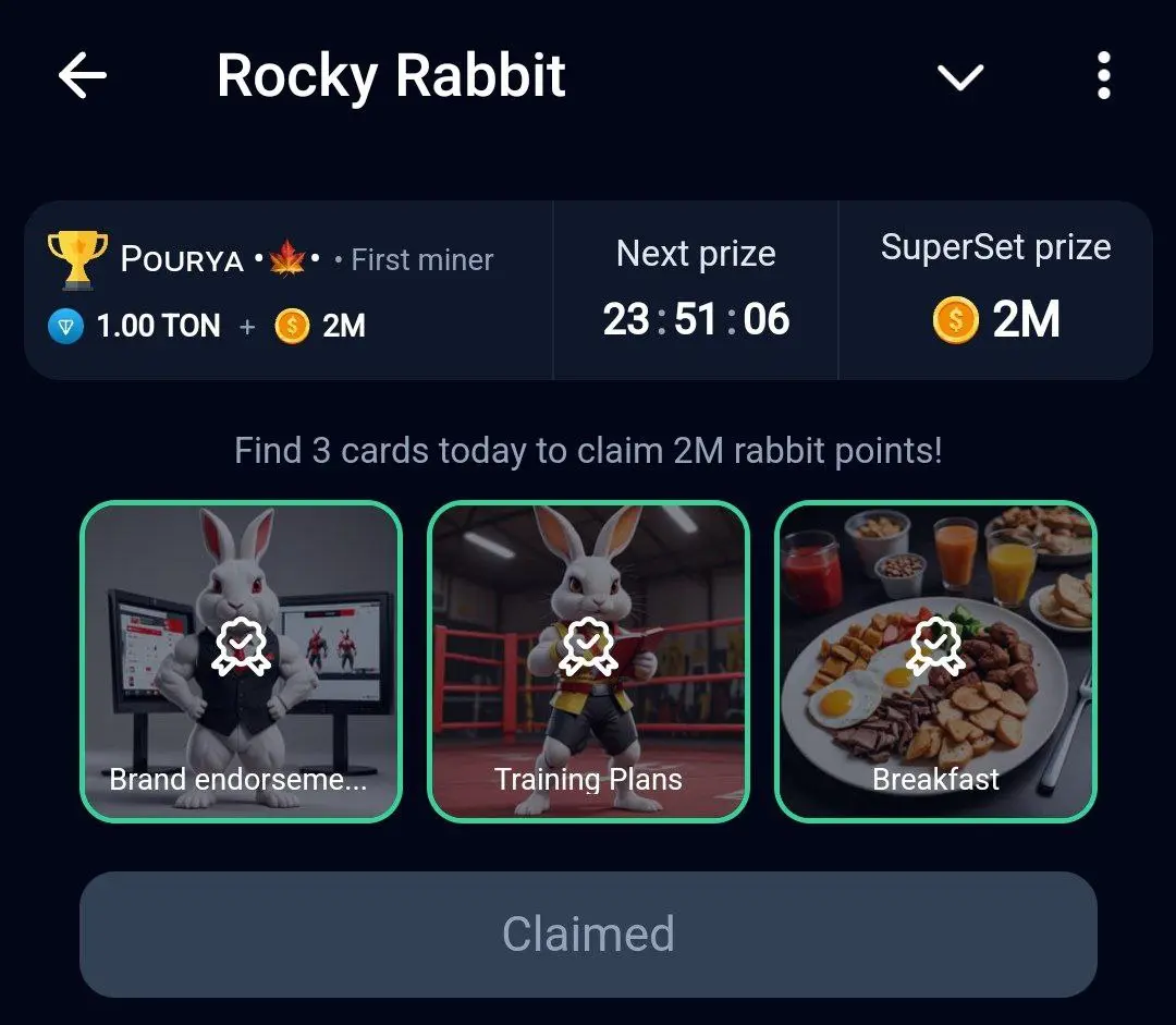 کارت های روزانه rockey rabbit راکی رابیت 2 مرداد